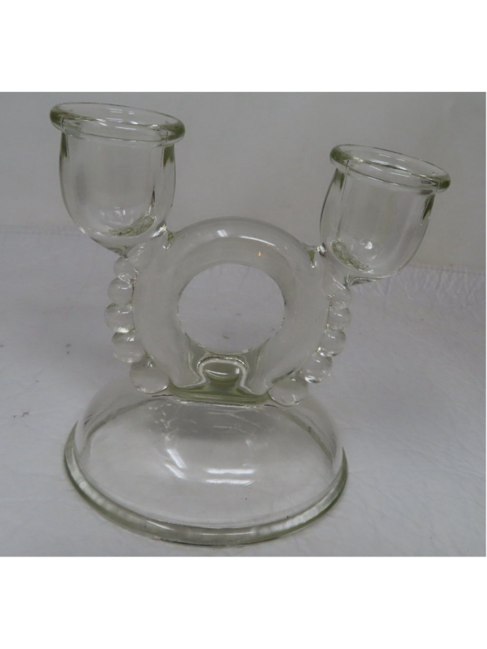 IMPERIAL clear Glass Double CANDLE STICK Holder 5" Tall